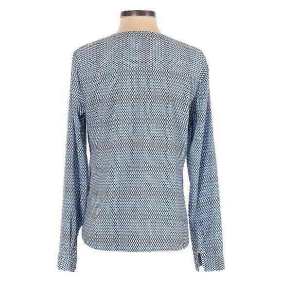 Talbots Blue Tie Front Geometric Print Button Down Blouse Size LP - Picture 3 of 10